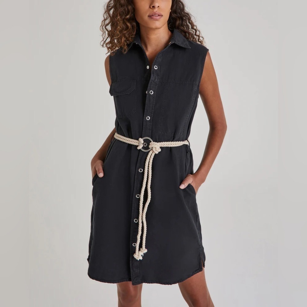 NWT AG Black Utility Workwear Dress w Tie sz L